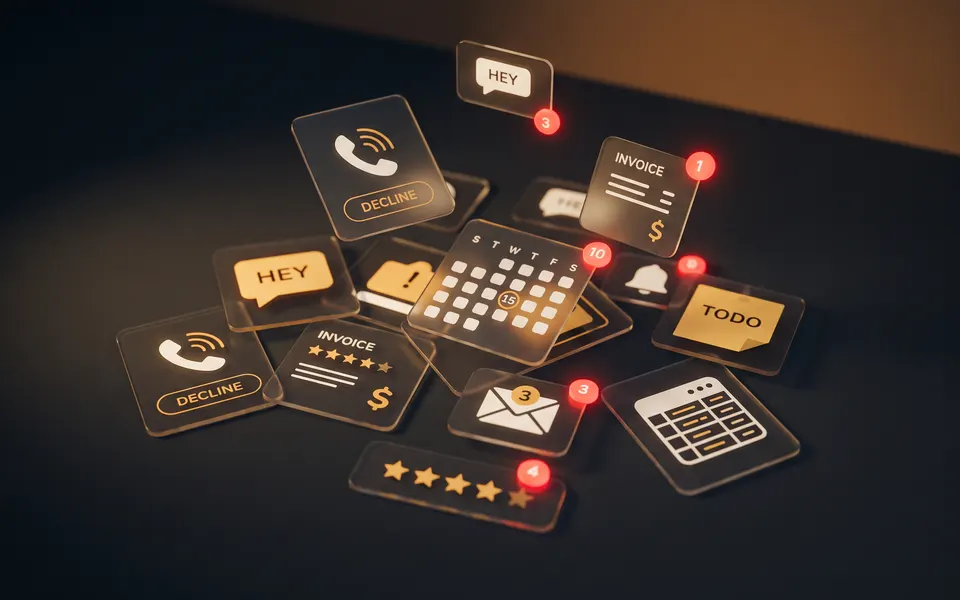 A jumble of disconnected business apps, alerts, and reminders