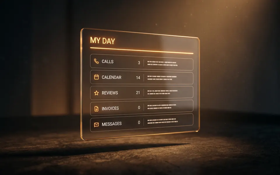 One connected dashboard showing the whole day at a glance
